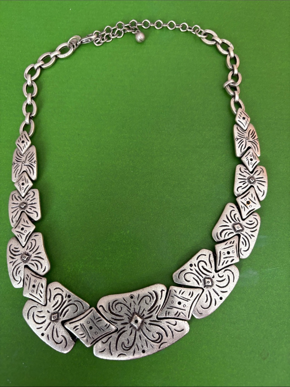 Chico's Silver-Tone Floral Motif Link Necklace